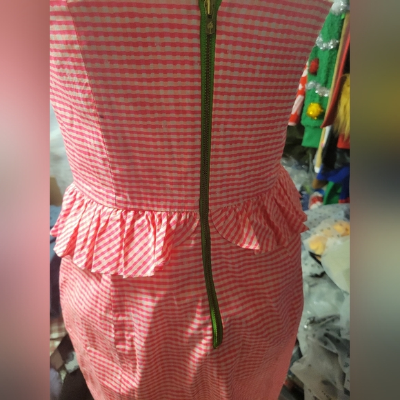 Lilly Pulitzer Fiesta Pink‎ Gingham Lowe Dress Strapless  Peplum Ruffle  size 6 - Picture 4 of 6